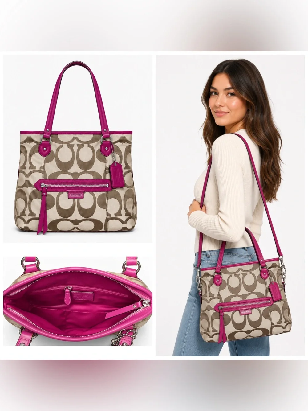 Coach Daisy Outline Signature Emma Tote with Free Scarf & Dust Bag. - Picture 2 of 16
